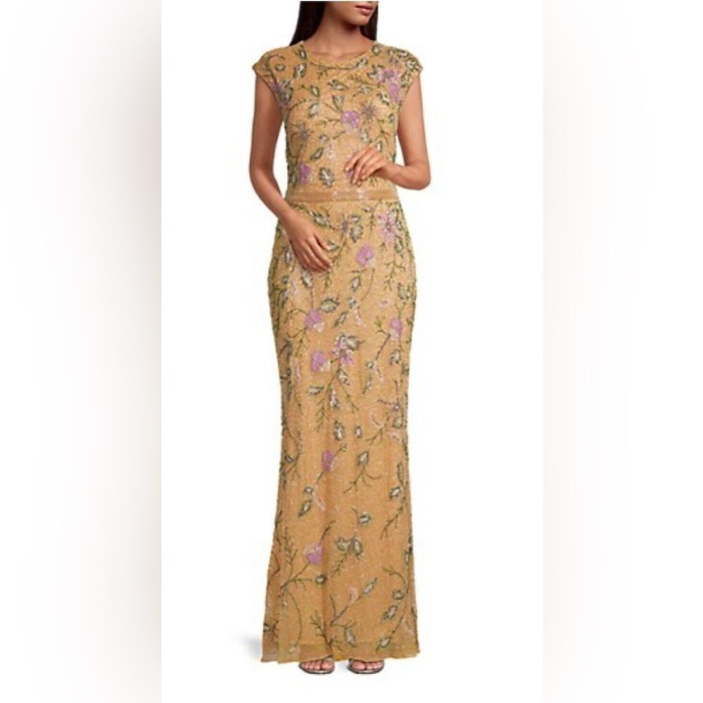 Mac Duggal Beaded Floral Gown Formal Dress, Mustard Yellow, New, Size 10 - Picture 15 of 15